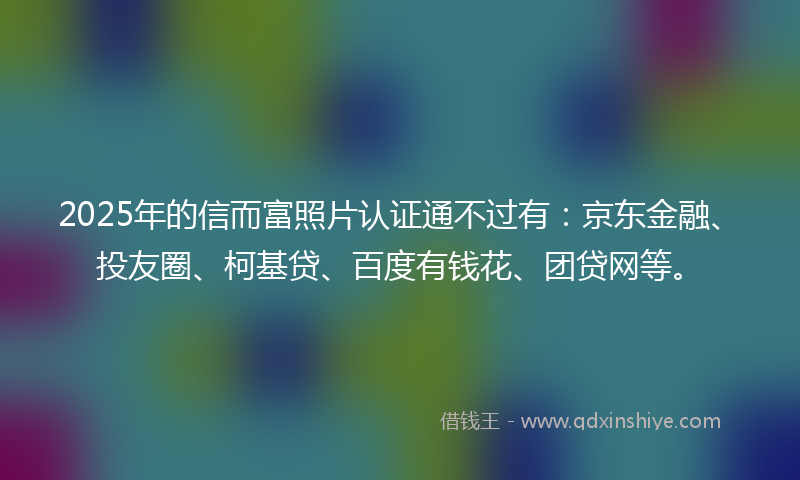2025年的信而富照片认证通不过有：京东金融、投友圈、柯基贷、百度有钱花、团贷网等。