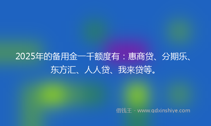 2025年的备用金一千额度有：惠商贷、分期乐、东方汇、人人贷、我来贷等。