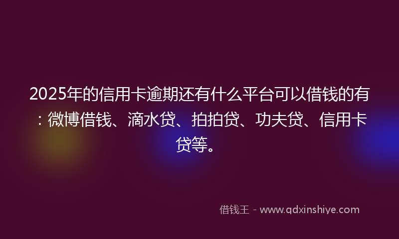 2025年的信用卡逾期还有什么平台可以借钱的有：微博借钱、滴水贷、拍拍贷、功夫贷、信用卡贷等。