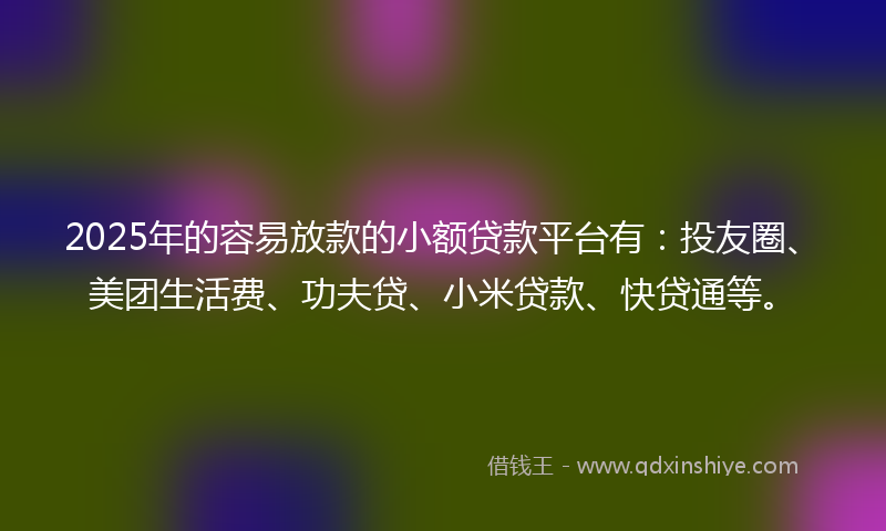 2025年的容易放款的小额贷款平台有：投友圈、美团生活费、功夫贷、小米贷款、快贷通等。