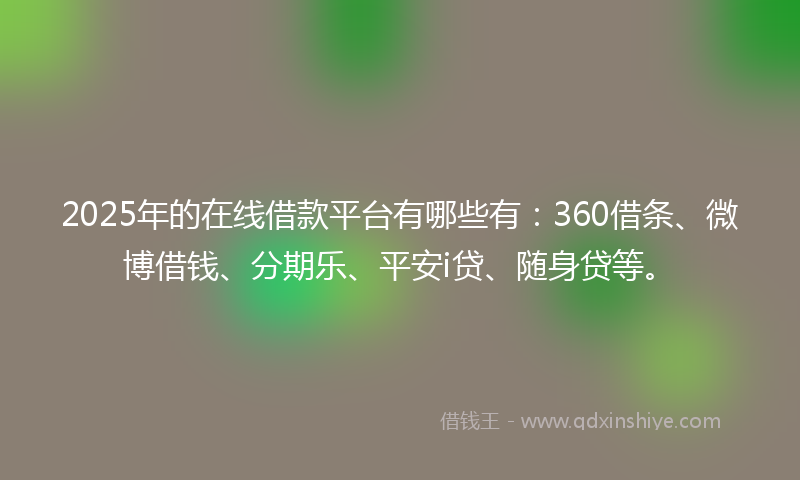 2025年的在线借款平台有哪些有：360借条、微博借钱、分期乐、平安i贷、随身贷等。
