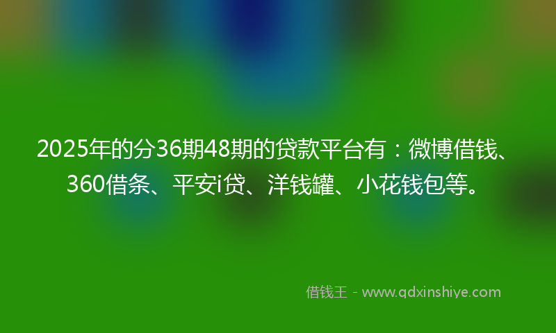 2025年的分36期48期的贷款平台有：微博借钱、360借条、平安i贷、洋钱罐、小花钱包等。