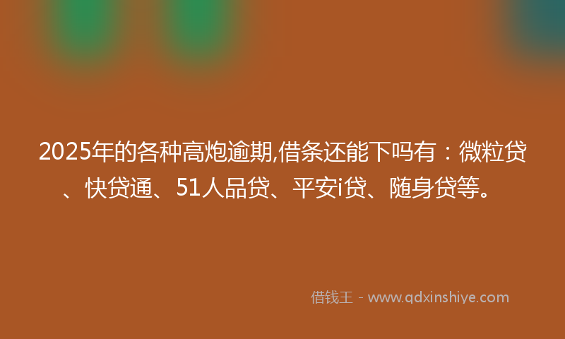 2025年的各种高炮逾期,借条还能下吗有：微粒贷、快贷通、51人品贷、平安i贷、随身贷等。