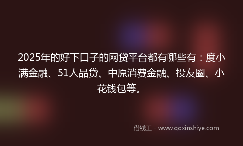 2025年的好下口子的网贷平台都有哪些有：度小满金融、51人品贷、中原消费金融、投友圈、小花钱包等。