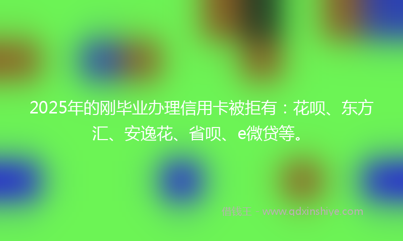 2025年的刚毕业办理信用卡被拒有：花呗、东方汇、安逸花、省呗、e微贷等。