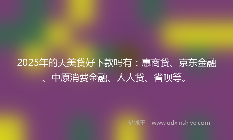 2025年的天美贷好下款吗有：惠商贷、京东金融、中原消费金融、人人贷、省呗等。