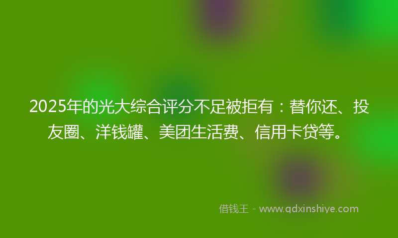2025年的光大综合评分不足被拒有：替你还、投友圈、洋钱罐、美团生活费、信用卡贷等。