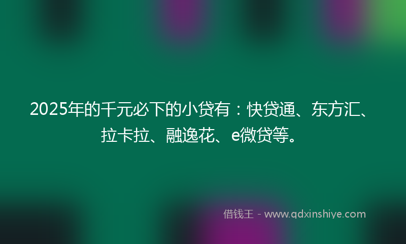 2025年的千元必下的小贷有：快贷通、东方汇、拉卡拉、融逸花、e微贷等。