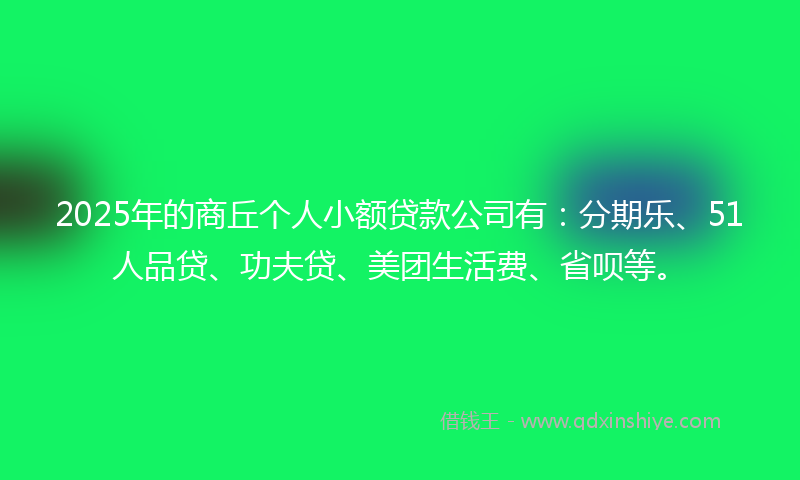 2025年的商丘个人小额贷款公司有：分期乐、51人品贷、功夫贷、美团生活费、省呗等。