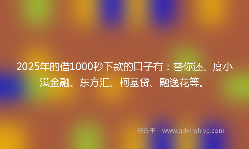 2025年的借1000秒下款的口子有：替你还、度小满金融、东方汇、柯基贷、融逸花等。