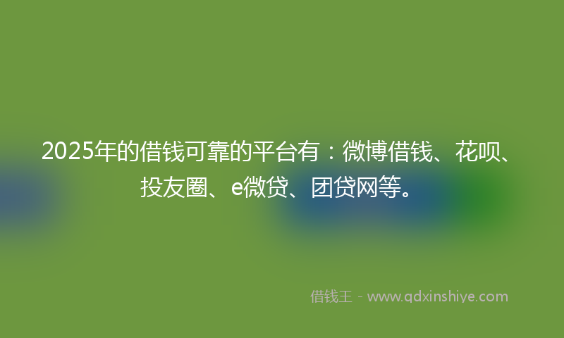 2025年的借钱可靠的平台有：微博借钱、花呗、投友圈、e微贷、团贷网等。