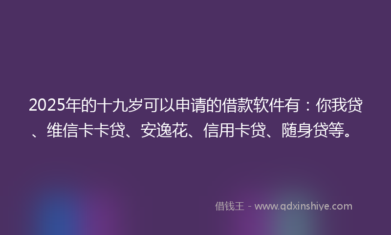 2025年的十九岁可以申请的借款软件有：你我贷、维信卡卡贷、安逸花、信用卡贷、随身贷等。
