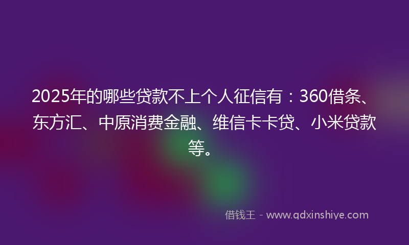 2025年的哪些贷款不上个人征信有：360借条、东方汇、中原消费金融、维信卡卡贷、小米贷款等。
