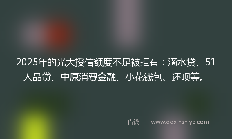 2025年的光大授信额度不足被拒有：滴水贷、51人品贷、中原消费金融、小花钱包、还呗等。