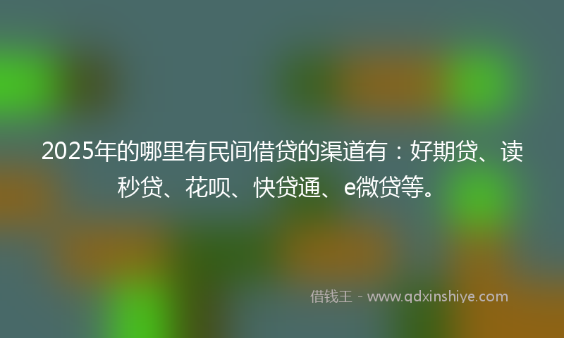 2025年的哪里有民间借贷的渠道有：好期贷、读秒贷、花呗、快贷通、e微贷等。