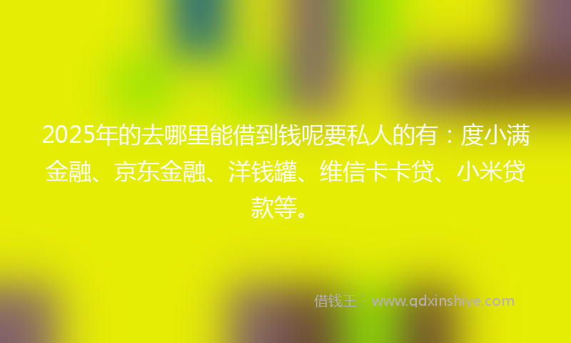 2025年的去哪里能借到钱呢要私人的有：度小满金融、京东金融、洋钱罐、维信卡卡贷、小米贷款等。