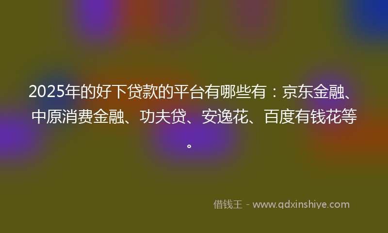 2025年的好下贷款的平台有哪些有：京东金融、中原消费金融、功夫贷、安逸花、百度有钱花等。