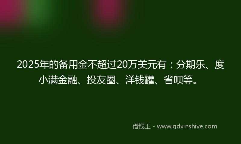 2025年的备用金不超过20万美元有：分期乐、度小满金融、投友圈、洋钱罐、省呗等。