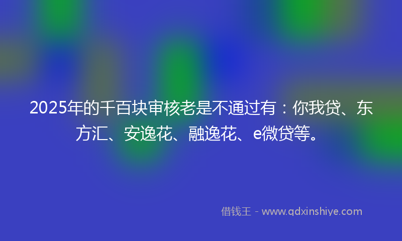 2025年的千百块审核老是不通过有：你我贷、东方汇、安逸花、融逸花、e微贷等。