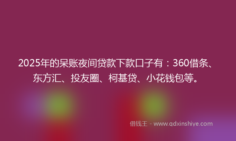 2025年的呆账夜间贷款下款口子有：360借条、东方汇、投友圈、柯基贷、小花钱包等。
