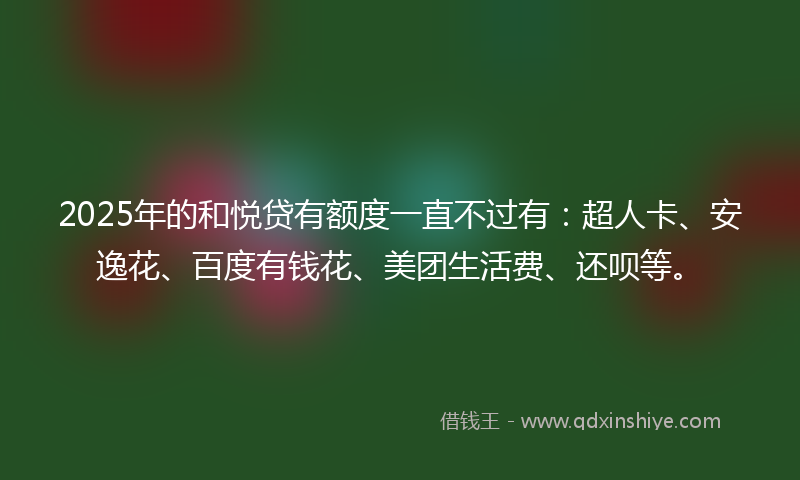 2025年的和悦贷有额度一直不过有：超人卡、安逸花、百度有钱花、美团生活费、还呗等。