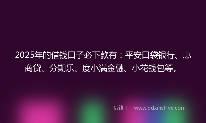 2025年的借钱口子必下款有：平安口袋银行、惠商贷、分期乐、度小满金融、小花钱包等。