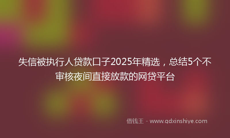 失信被执行人贷款口子2025年精选，总结5个不审核夜间直接放款的网贷平台