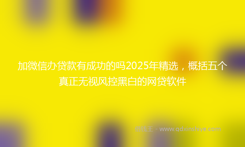 加微信办贷款有成功的吗2025年精选，概括五个真正无视风控黑白的网贷软件