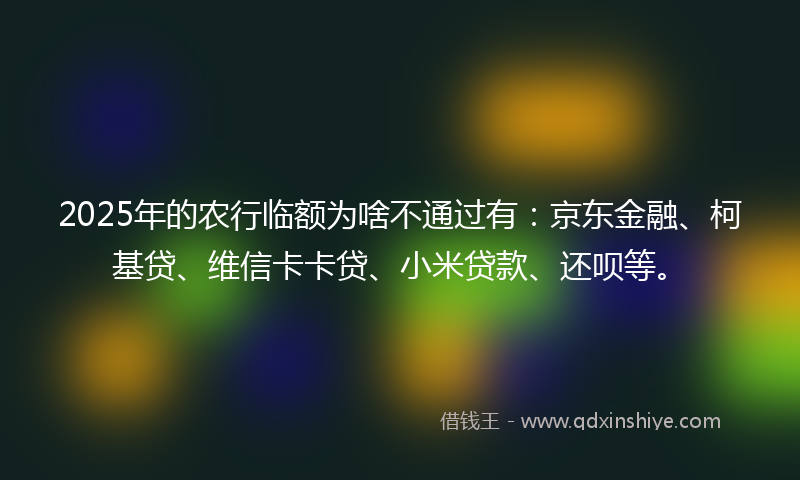 2025年的农行临额为啥不通过有：京东金融、柯基贷、维信卡卡贷、小米贷款、还呗等。