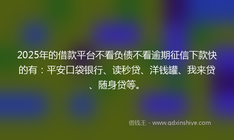 2025年的借款平台不看负债不看逾期征信下款快的有：平安口袋银行、读秒贷、洋钱罐、我来贷、随身贷等。