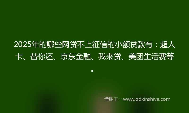 2025年的哪些网贷不上征信的小额贷款有：超人卡、替你还、京东金融、我来贷、美团生活费等。