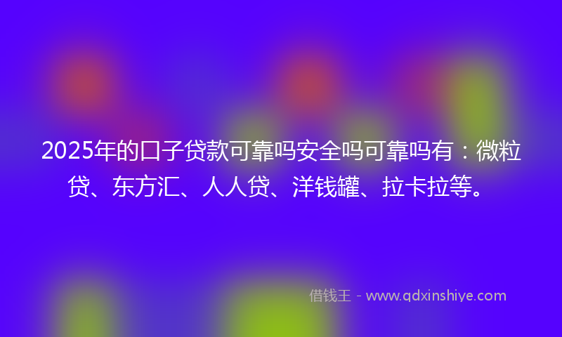 2025年的口子贷款可靠吗安全吗可靠吗有：微粒贷、东方汇、人人贷、洋钱罐、拉卡拉等。