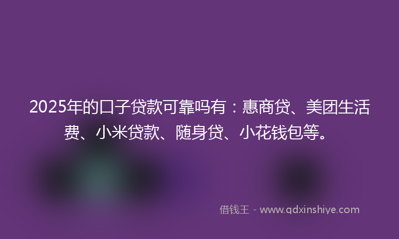 2025年的口子贷款可靠吗有：惠商贷、美团生活费、小米贷款、随身贷、小花钱包等。