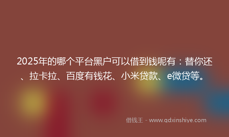 2025年的哪个平台黑户可以借到钱呢有：替你还、拉卡拉、百度有钱花、小米贷款、e微贷等。