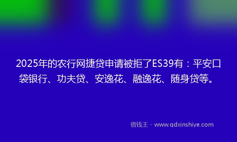 2025年的农行网捷贷申请被拒了ES39有：平安口袋银行、功夫贷、安逸花、融逸花、随身贷等。