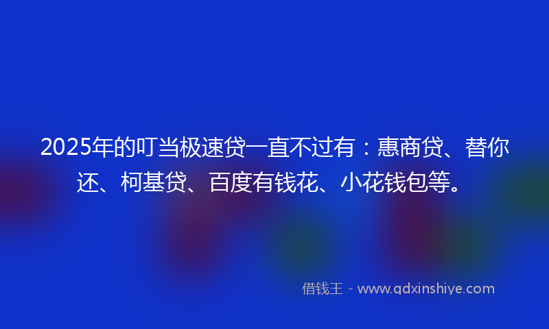 2025年的叮当极速贷一直不过有：惠商贷、替你还、柯基贷、百度有钱花、小花钱包等。