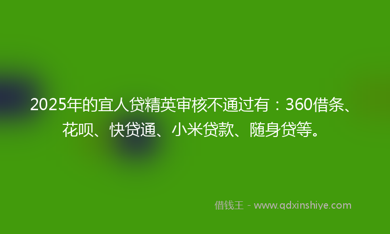 2025年的宜人贷精英审核不通过有：360借条、花呗、快贷通、小米贷款、随身贷等。