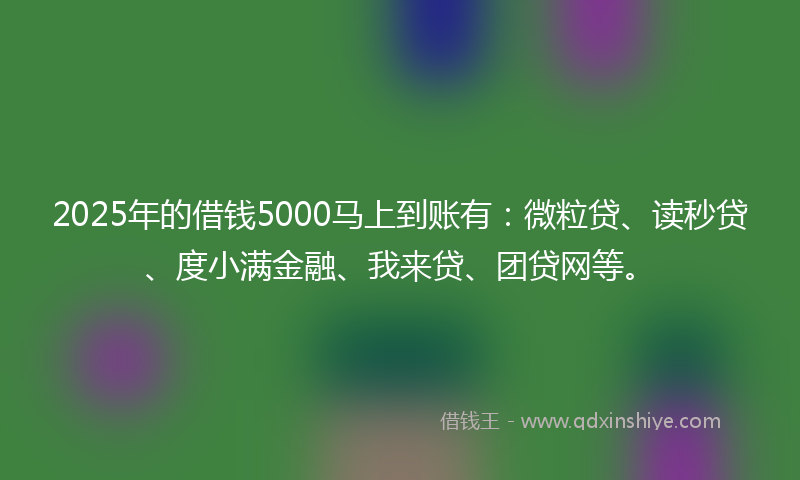 2025年的借钱5000马上到账有：微粒贷、读秒贷、度小满金融、我来贷、团贷网等。