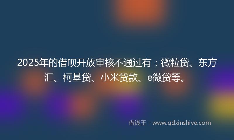 2025年的借呗开放审核不通过有：微粒贷、东方汇、柯基贷、小米贷款、e微贷等。