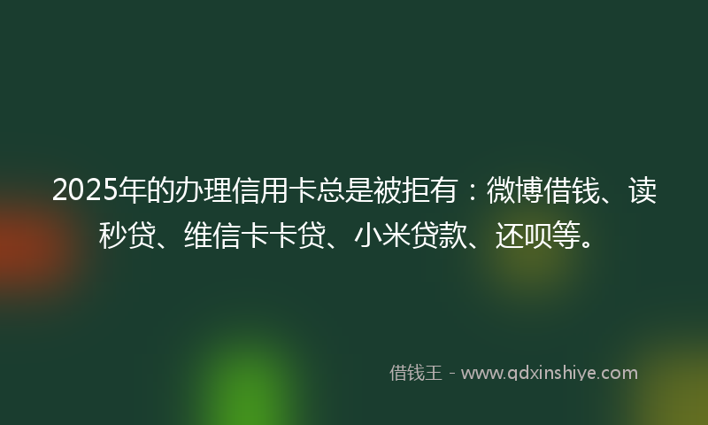 2025年的办理信用卡总是被拒有：微博借钱、读秒贷、维信卡卡贷、小米贷款、还呗等。