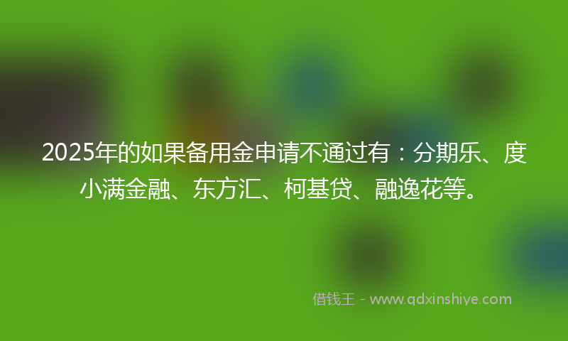 2025年的如果备用金申请不通过有：分期乐、度小满金融、东方汇、柯基贷、融逸花等。