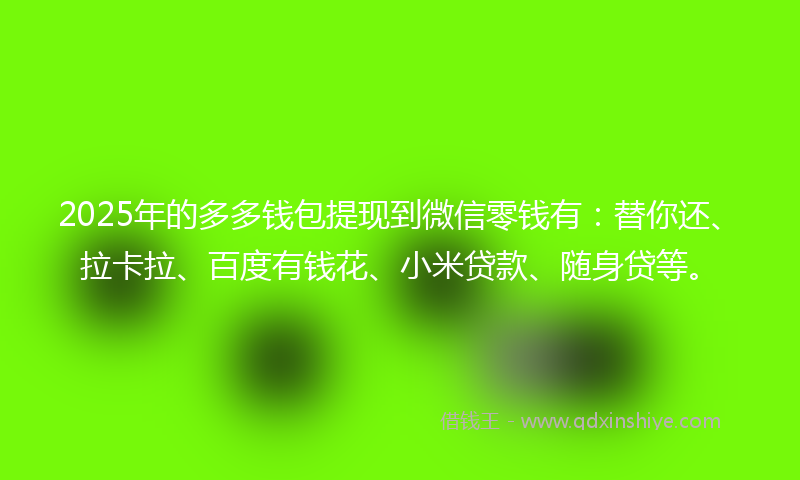 2025年的多多钱包提现到微信零钱有：替你还、拉卡拉、百度有钱花、小米贷款、随身贷等。