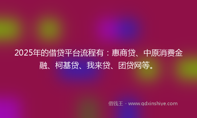 2025年的借贷平台流程有：惠商贷、中原消费金融、柯基贷、我来贷、团贷网等。