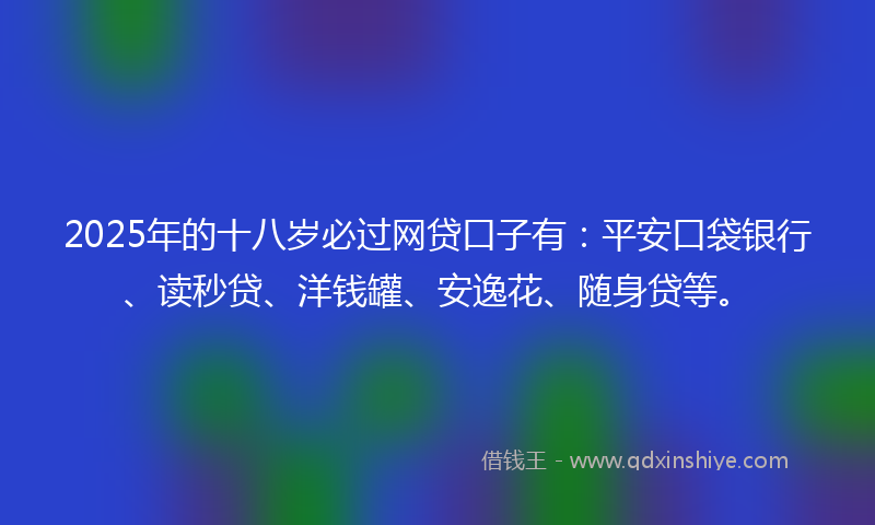 2025年的十八岁必过网贷口子有：平安口袋银行、读秒贷、洋钱罐、安逸花、随身贷等。