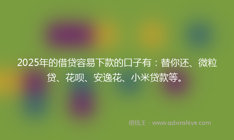 2025年的借贷容易下款的口子有：替你还、微粒贷、花呗、安逸花、小米贷款等。