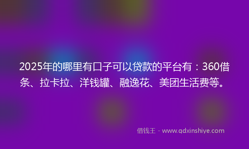 2025年的哪里有口子可以贷款的平台有：360借条、拉卡拉、洋钱罐、融逸花、美团生活费等。