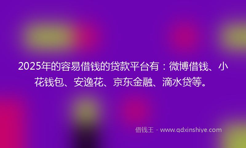 2025年的容易借钱的贷款平台有：微博借钱、小花钱包、安逸花、京东金融、滴水贷等。