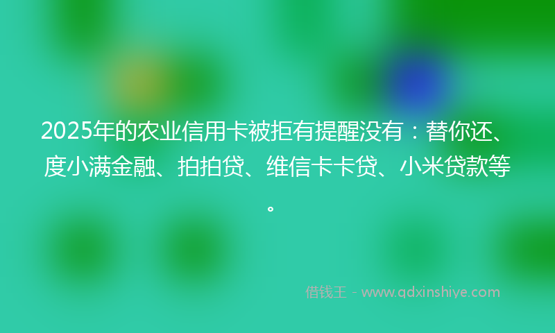 2025年的农业信用卡被拒有提醒没有：替你还、度小满金融、拍拍贷、维信卡卡贷、小米贷款等。