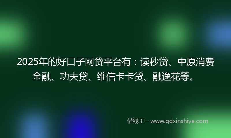 2025年的好口子网贷平台有：读秒贷、中原消费金融、功夫贷、维信卡卡贷、融逸花等。