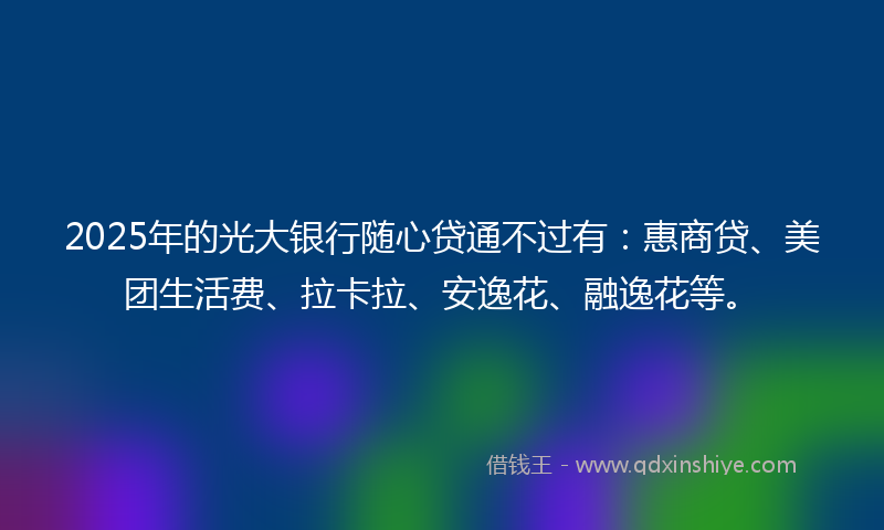 2025年的光大银行随心贷通不过有：惠商贷、美团生活费、拉卡拉、安逸花、融逸花等。